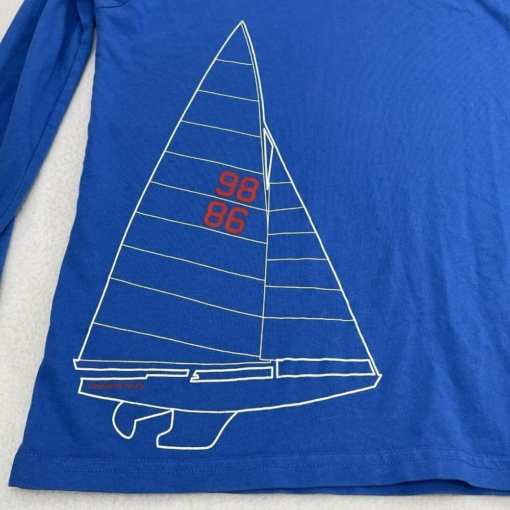Vineyard Vines Sailing Boat TShirt Kid Boy Girl Size L 16/18 Long Sleeve Blue - Picture 3 of 10